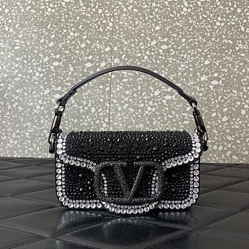 Okify Valentino Garavani Mini Loco Handbag With Swarovski Crystal Diamond in Black 19x10.5x5cm