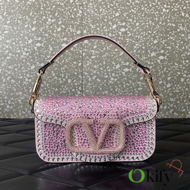 Okify Valentino Garavani Mini Loco Handbag With Swarovski Crystal Diamond in Pink 19x10.5x5cm - 1