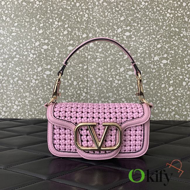 Okify Valentino Garavani Loco Small Woven Leather Shoulder Bag in Pink 19x10.5x5cm - 1