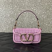 Okify Valentino Garavani Loco Small Woven Leather Shoulder Bag in Pink 19x10.5x5cm - 1