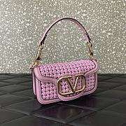 Okify Valentino Garavani Loco Small Woven Leather Shoulder Bag in Pink 19x10.5x5cm - 3