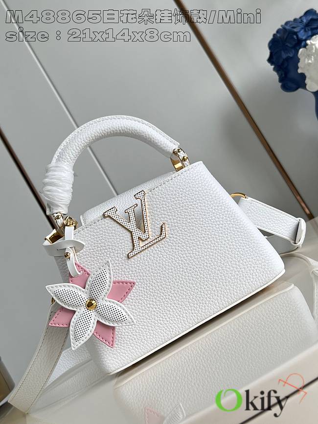 Okify Louis Vuitton white flower ornament mini capucines bag 21x14x8cm M21416  - 1