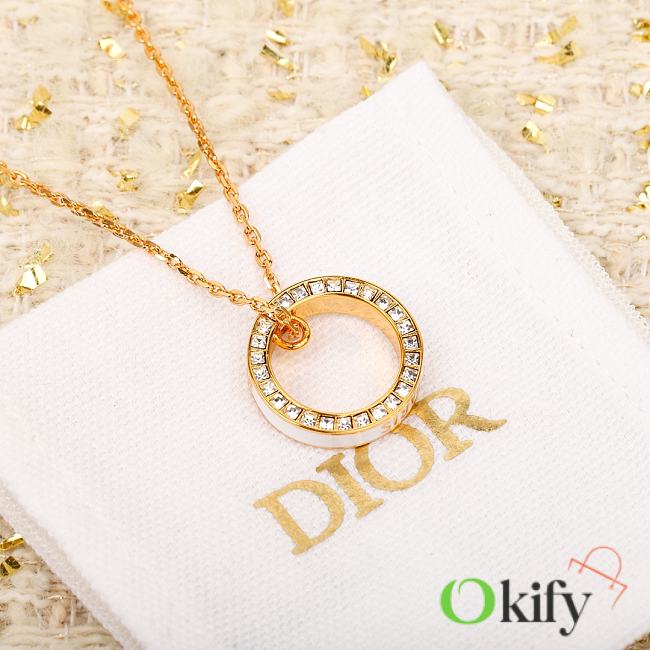 Okify Dior Letter Square Gold Diamond Necklace - 1