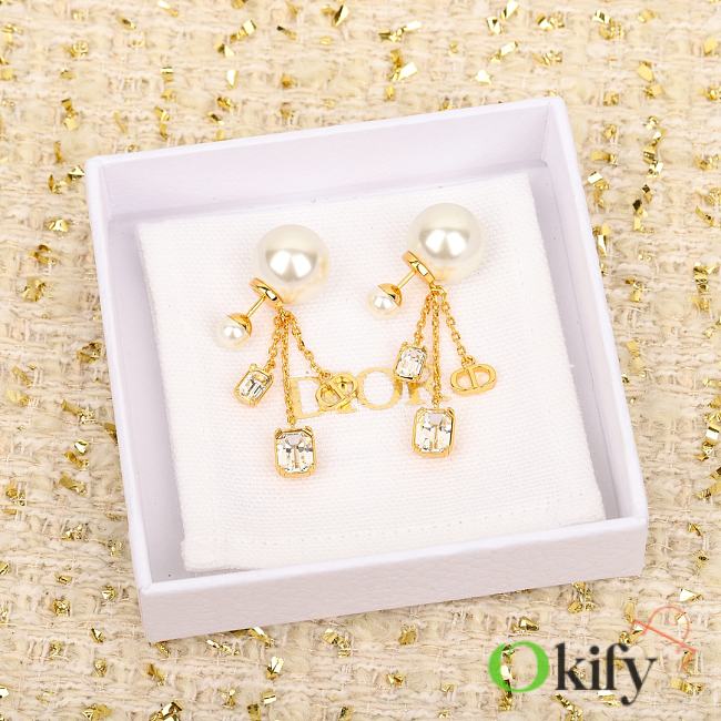 Okify Dior pearl tassel rhinestone earrings  - 1