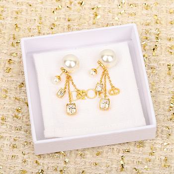 Okify Dior pearl tassel rhinestone earrings 