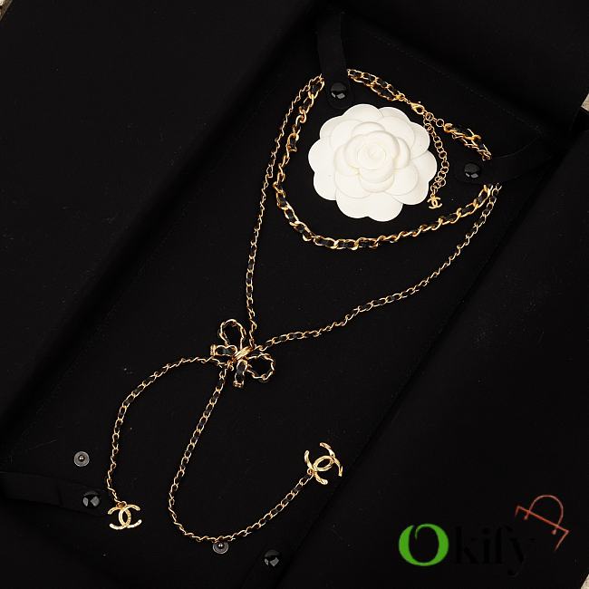 Okify Chanel bow lambskin sweater gold necklace - 1