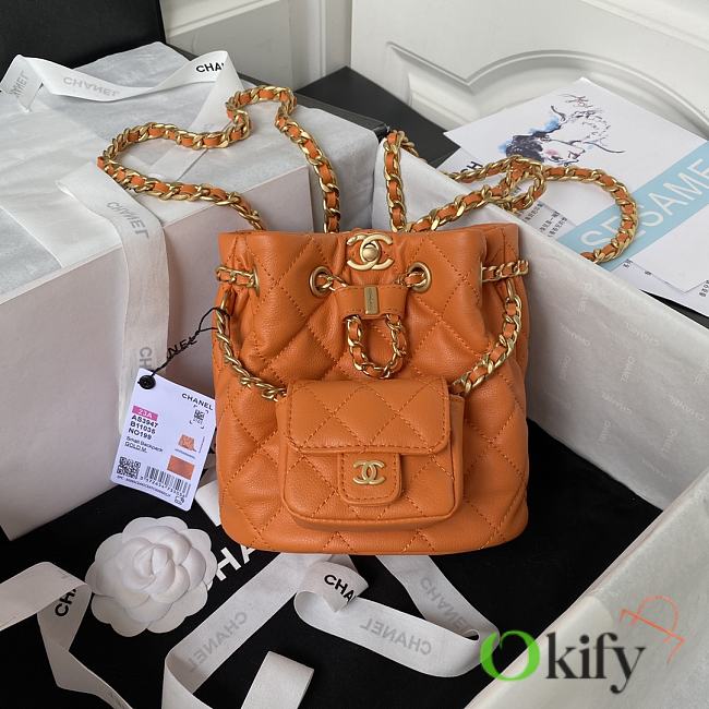 Okify Chanel Orange Leather Matelasse Backpack with Mini Pouch Bag 16x16.5x11.5cm  - 1