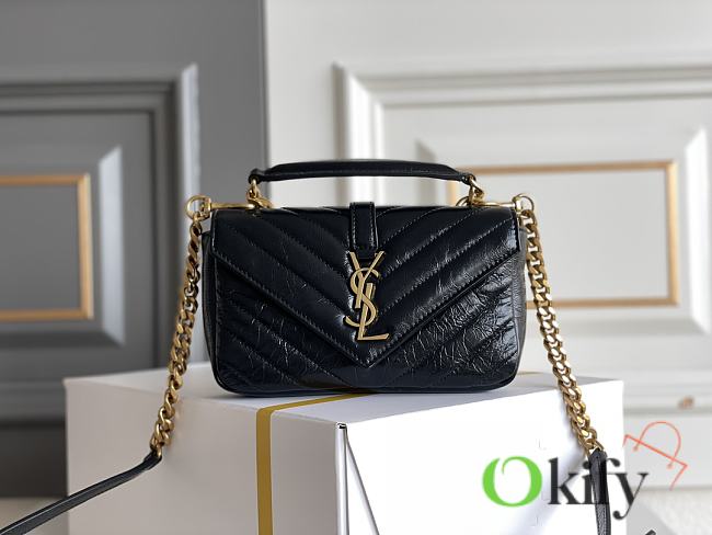 Okify YSL College mini chain bag in shiny crackled leather 20x13x3cm - 1