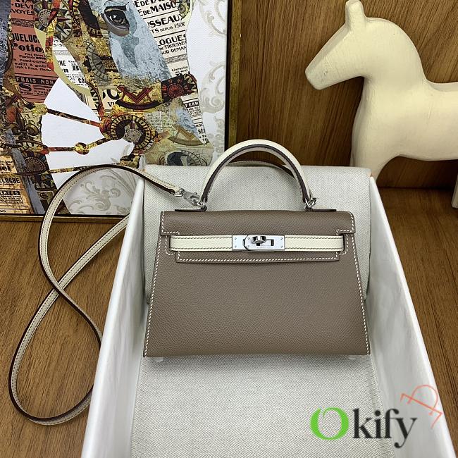 Okify Hermes Mini Kelly Epsom tricolor in cement 20cm - 1