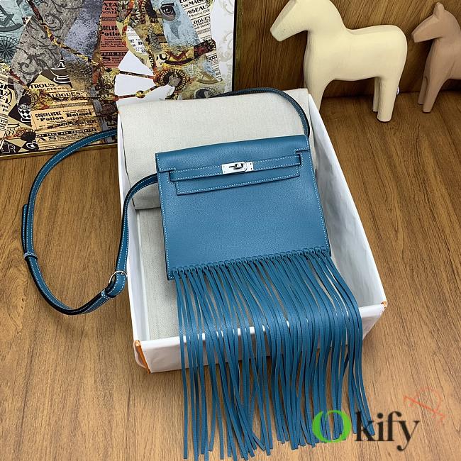 Okify Hermes Kelly Danse Anate Blue Swift Silver Hardware 21.5x16.5x7cm - 1