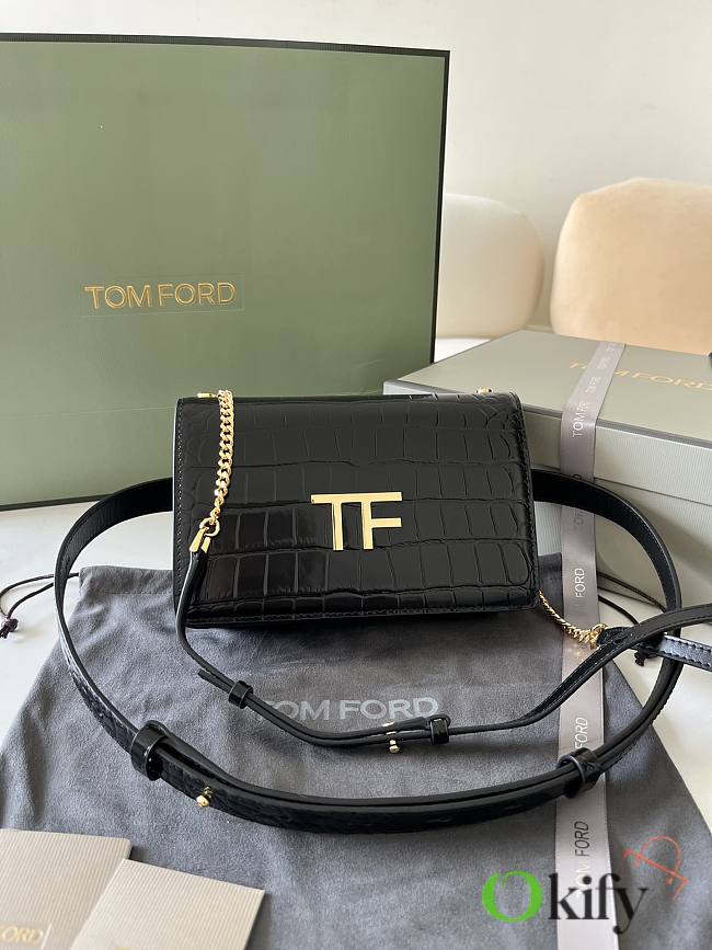 Okify Tom Ford Palmellato Crocodile Shoulder Bag In Black 16x10x4cm - 1