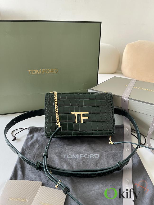 Okify Tom Ford Palmellato Crocodile Shoulder Bag In Green 16x10x4cm - 1