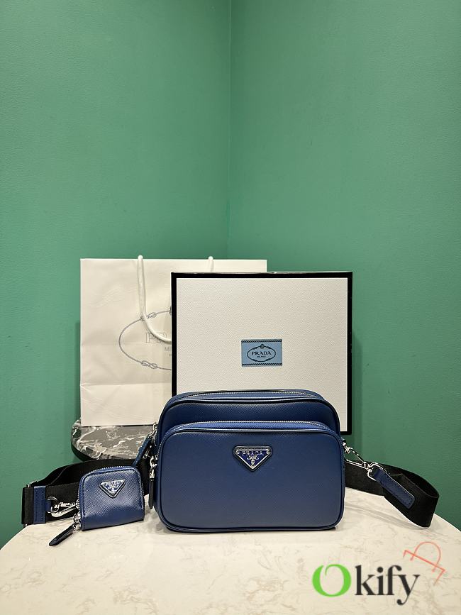 Okify Prada Saffiano leather shoulder bag in blue 20x13.5x7 cm - 1