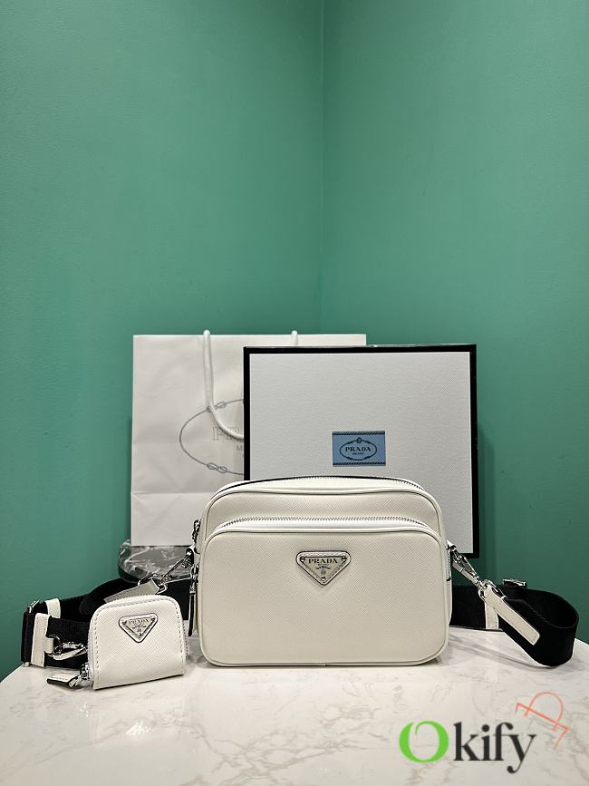 Okify Prada Saffiano leather shoulder bag in white 20x13.5x7 cm - 1