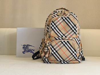 Okify Burberry Check Nylon Backpack in sand color 31x16x46cm