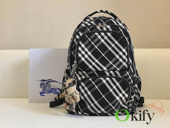 Okify Burberry Check Nylon Backpack in black color 31x16x46cm - 1