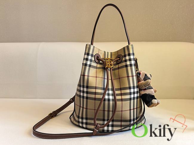 Okify Burberry Bucket Bag in checkered pattern brown 26x16x26cm - 1