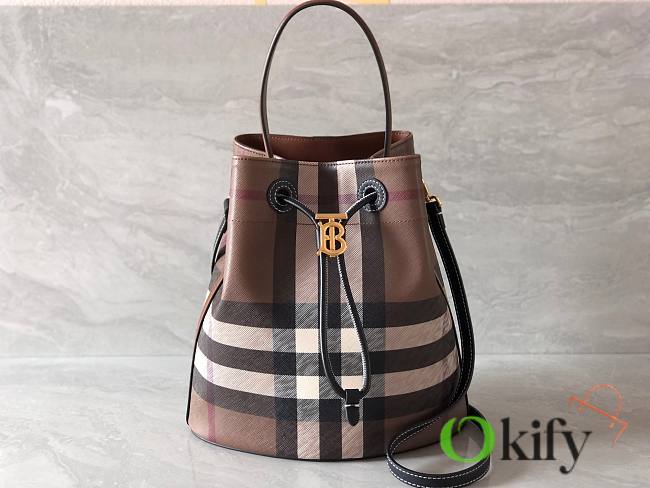 Okify Burberry Bucket Bag in checkered pattern dark brown 26x16x26cm - 1