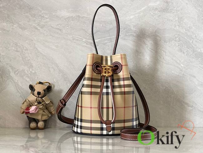 Okify Burberry Bucket Bag in checkered pattern brown 16.5x11x18.5 cm - 1