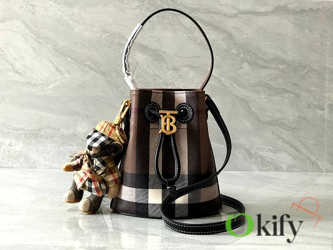 Okify Burberry Bucket Bag in checkered pattern dark brown 16.5x11x18.5 cm - 1