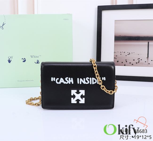 Okify Off White Jitney 0.5 Quote Black Shoulder Bag Cash Inside White Buckle 19x12x5 cm - 1