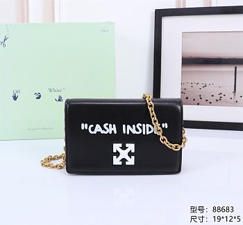 Okify Off White Jitney 0.5 Quote Black Shoulder Bag Cash Inside White Buckle 19x12x5 cm