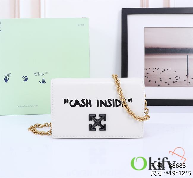 Okify Off White Jitney 0.5 Quote White Shoulder Bag Cash Inside Black Buckle 19x12x5 cm - 1