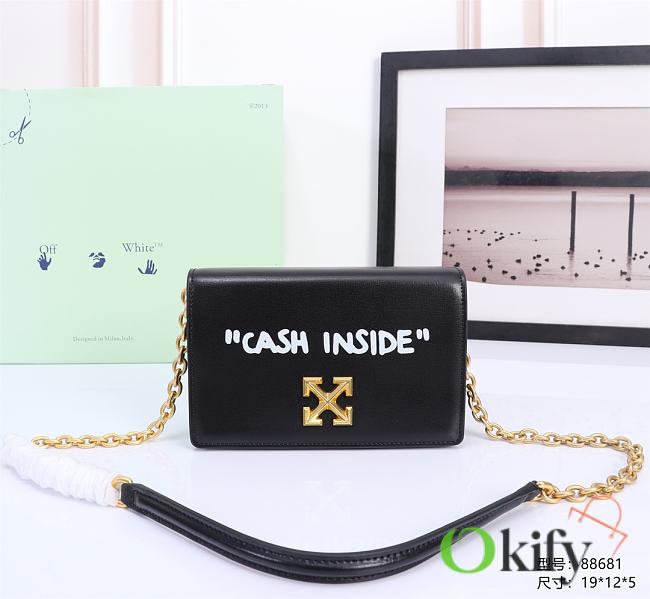 Okify Off White Jitney 0.5 Quote Black Shoulder Bag Cash Inside Gold Buckle 19x12x5 cm - 1