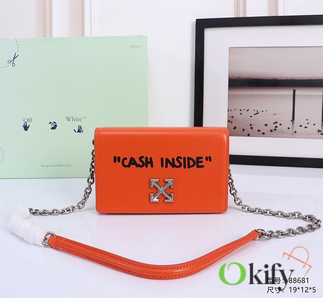 Okify Off White Jitney 0.5 Quote Orange Shoulder Bag Cash Inside Silver Buckle 19x12x5 cm - 1