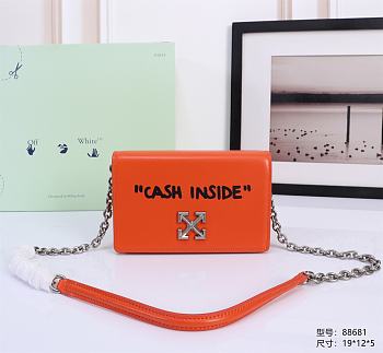 Okify Off White Jitney 0.5 Quote Orange Shoulder Bag Cash Inside Silver Buckle 19x12x5 cm