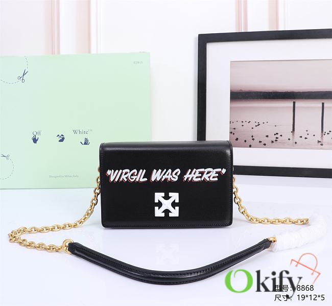 Okify Off White Jitney 0.5 Quote Black Shoulder Bag Virgil Was Here White Buckle 19x12x5 cm - 1