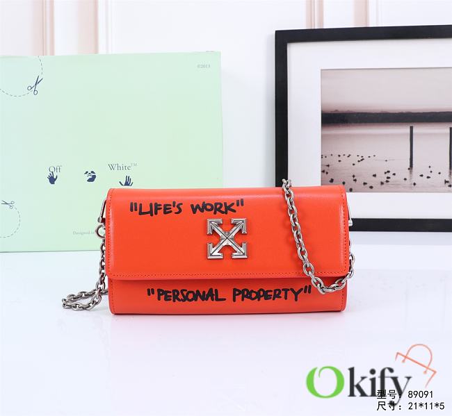 Okify Off White Jitney Wallet On Chain Quote In Orange With Silver Buckle 21x11x5cm - 1