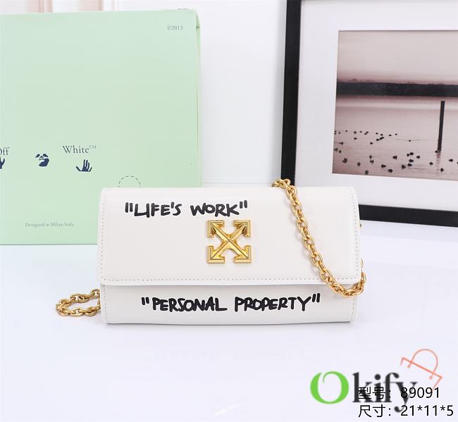 Okify Off White Jitney Wallet On Chain Quote In White With Gold Buckle 21x11x5cm - 1