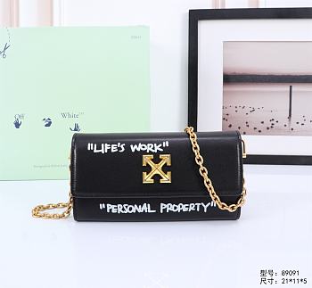 Okify Off White Jitney Wallet On Chain Quote In Black With Gold Buckle 21x11x5cm