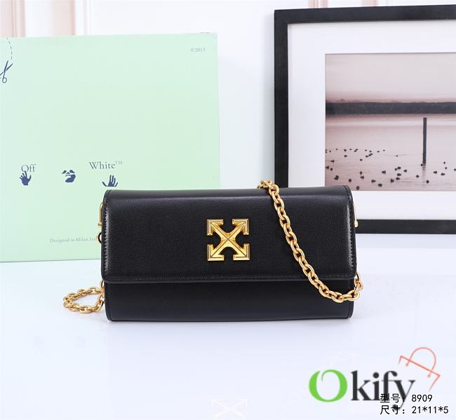 Okify Off White Jitney Wallet On Chain In Black With Gold Buckle 21x11x5cm - 1