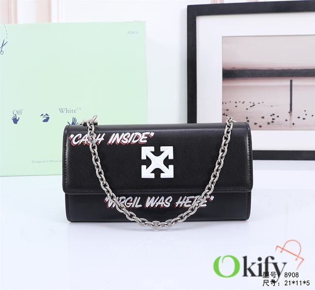 Okify Off White Jitney Wallet On Chain Quote In Black With White Buckle 21x11x5cm - 1