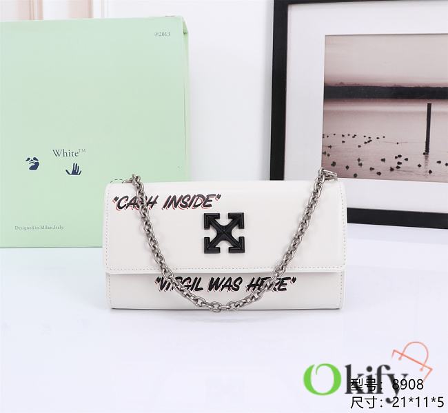 Okify Off White Jitney Wallet On Chain Quote In White With Black Buckle 21x11x5cm - 1