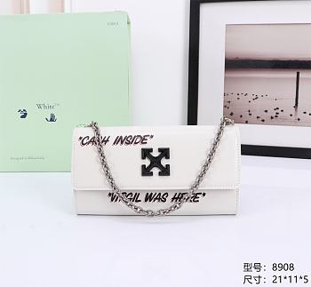 Okify Off White Jitney Wallet On Chain Quote In White With Black Buckle 21x11x5cm