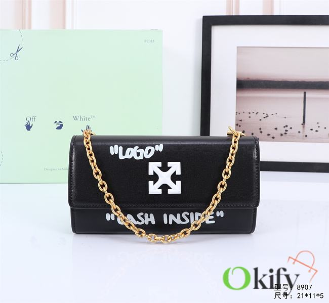 Okify Off White Jitney Wallet On Gold Chain Quote In Black With White Buckle 21x11x5cm - 1