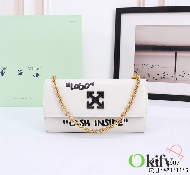 Okify Off White Jitney Wallet On Gold Chain Quote In White With Black Buckle 21x11x5cm - 1