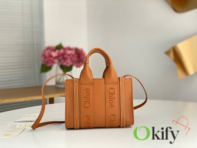 Okify Chloe Mini Woody Tote Bag in Caramel 20x14x6cm - 1