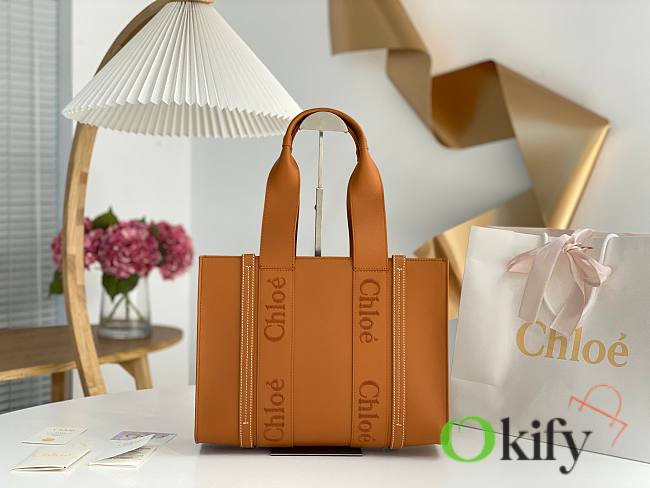 Okify Chloe Medium Woody Tote Bag in Caramel 37x26x12cm - 1