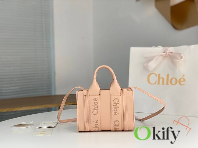 Okify Chloe Mini Woody Tote Bag in Light Pink 20x14x6cm - 1