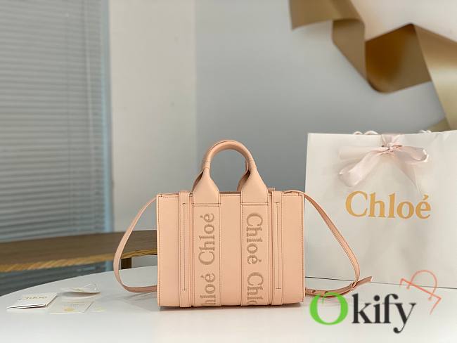 Okify Chloe Small Woody Tote Bag in light pink 26x20x8cm - 1