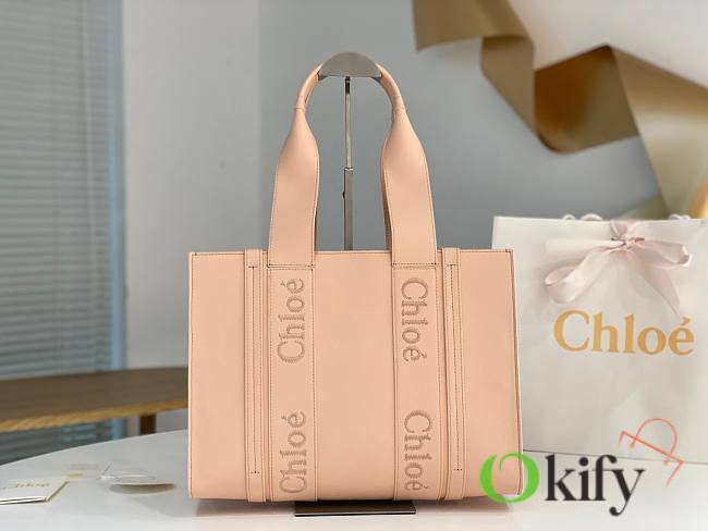 Okify Chloe Medium Woody Tote Bag in light pink 37x26x12cm - 1