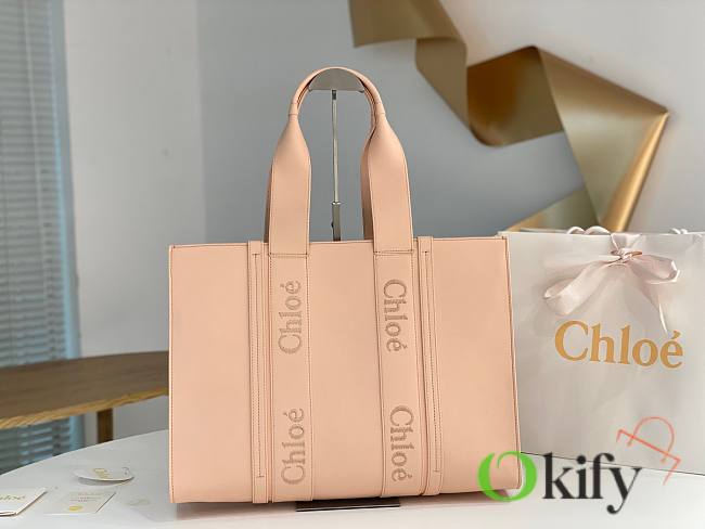 Okify Chloe Large Woody Tote Bag in light pink 45x33x13cm - 1