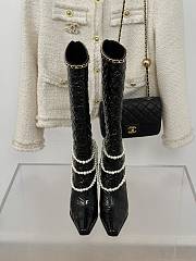 Okify Chanel Pearl Chain Black High Heel 8cm High Boots 35-39 - 3