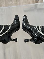 Okify Chanel Pearl Chain Black High Heel 8cm High Boots 35-39 - 4