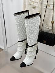 Okify Chanel Pearl Chain White High Heel 8cm High Boots 35-39 - 1