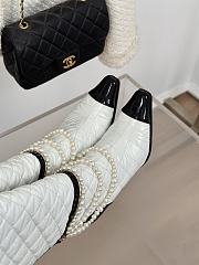 Okify Chanel Pearl Chain White High Heel 8cm High Boots 35-39 - 2